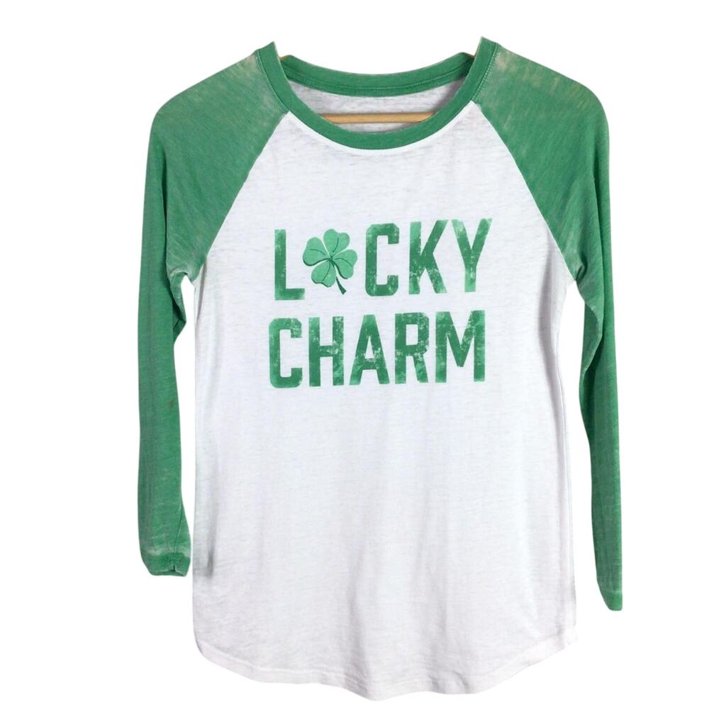 St Patricks Day Lucky Charm THIN 3/4 Sleeve Green shirt XS
